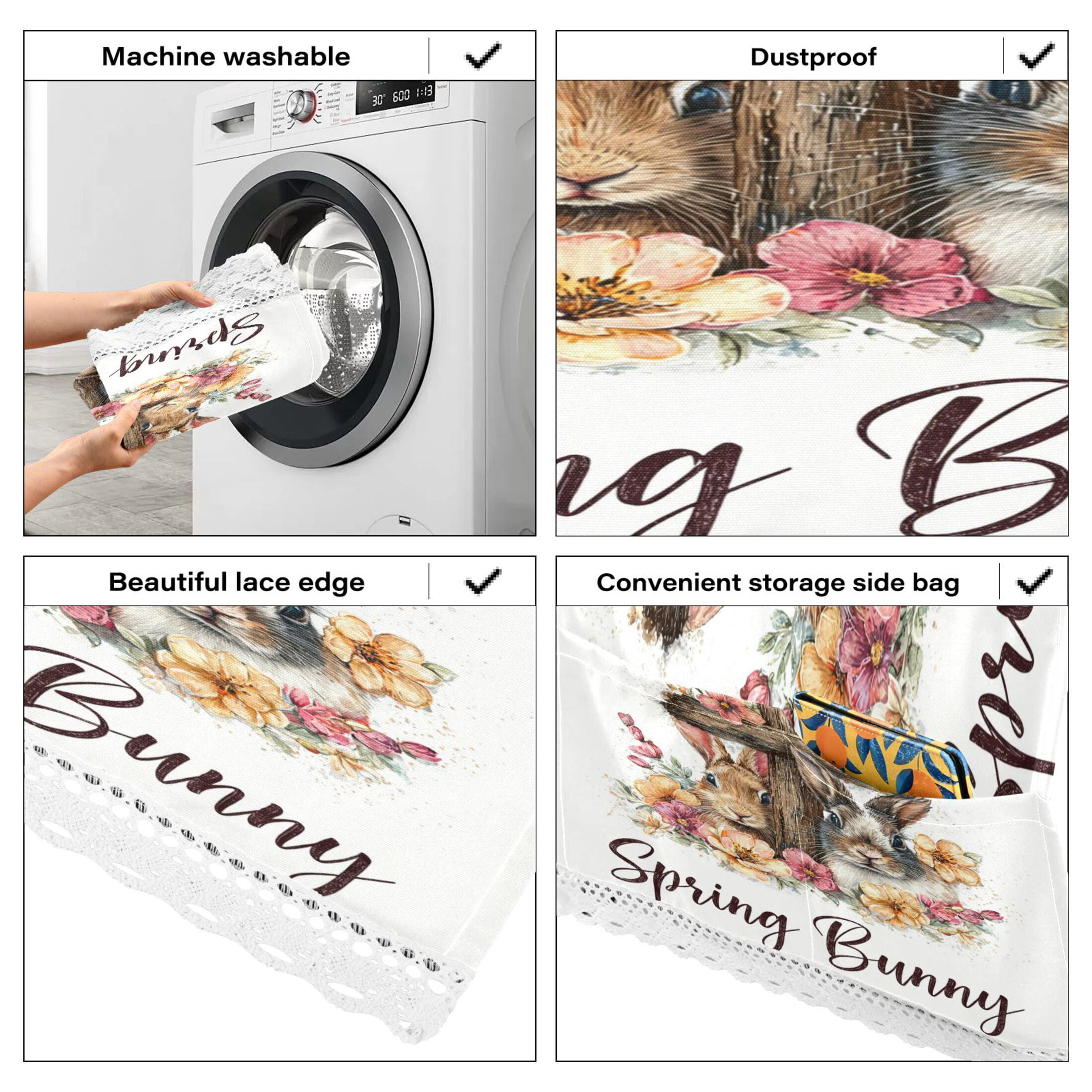 Wobogo Floral Bunny Cross Washing Machine Cover Dustproof Washer Dryer Cover Waterproof Laundry Room Decorative Protector