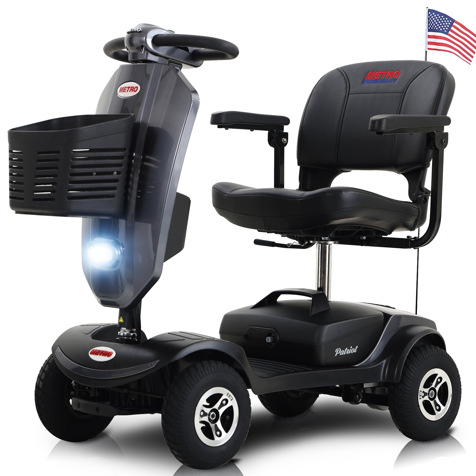 Segmart Mobility for Adults & Outdoor Anti-Tip 4 Electric Scooter with Windshield, Headlights & LED Light, Cup Holder, USB Charging Port, Gift Flag, 300lbs, Grey - Walmart.com
