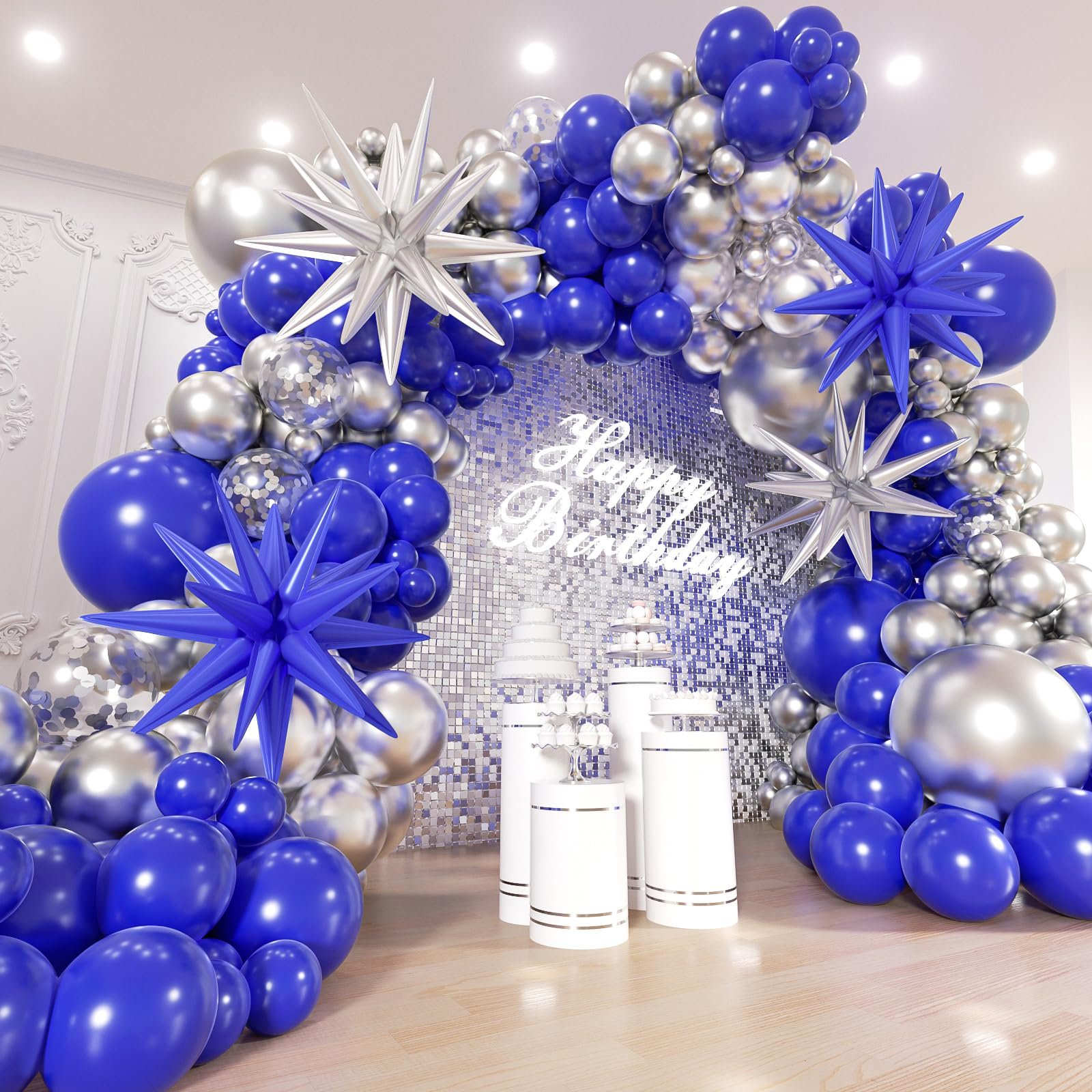 Blue and Silver Balloon Garland Kit 200Pcs Star Confetti Balloons for Wedding Birthday Party Decorations