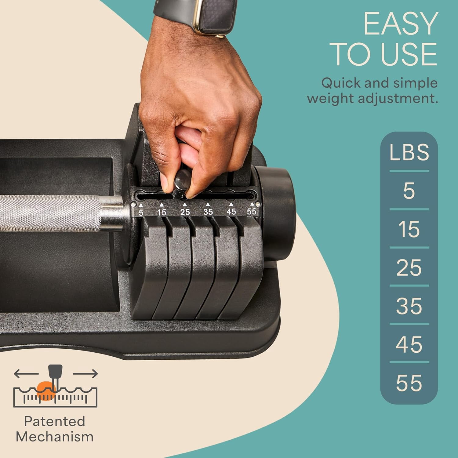 LifePro Adjustable Dumbbells Set – 5in1, 55lb Each Quick Adjust Hand Weights with Rack for Home Gym & Strength Training - Black