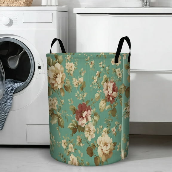 Vintage Floral Storage Basket - Durable Woven Organizer for Bedroom Decor, Home Gift & Shelf Storage