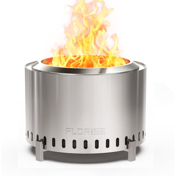27 Inch Smokeless Fire Pit – Portable Outdoor Firepit with Waterproof Cover & Poker, Stainless Steel Wood Burning Fireplace for Patio, Camping, Bonfire (Silver)