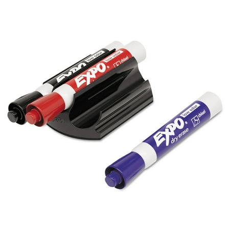 EXPO Magnetic Clip Eraser w/3 Markers, Chisel, Black/Blue