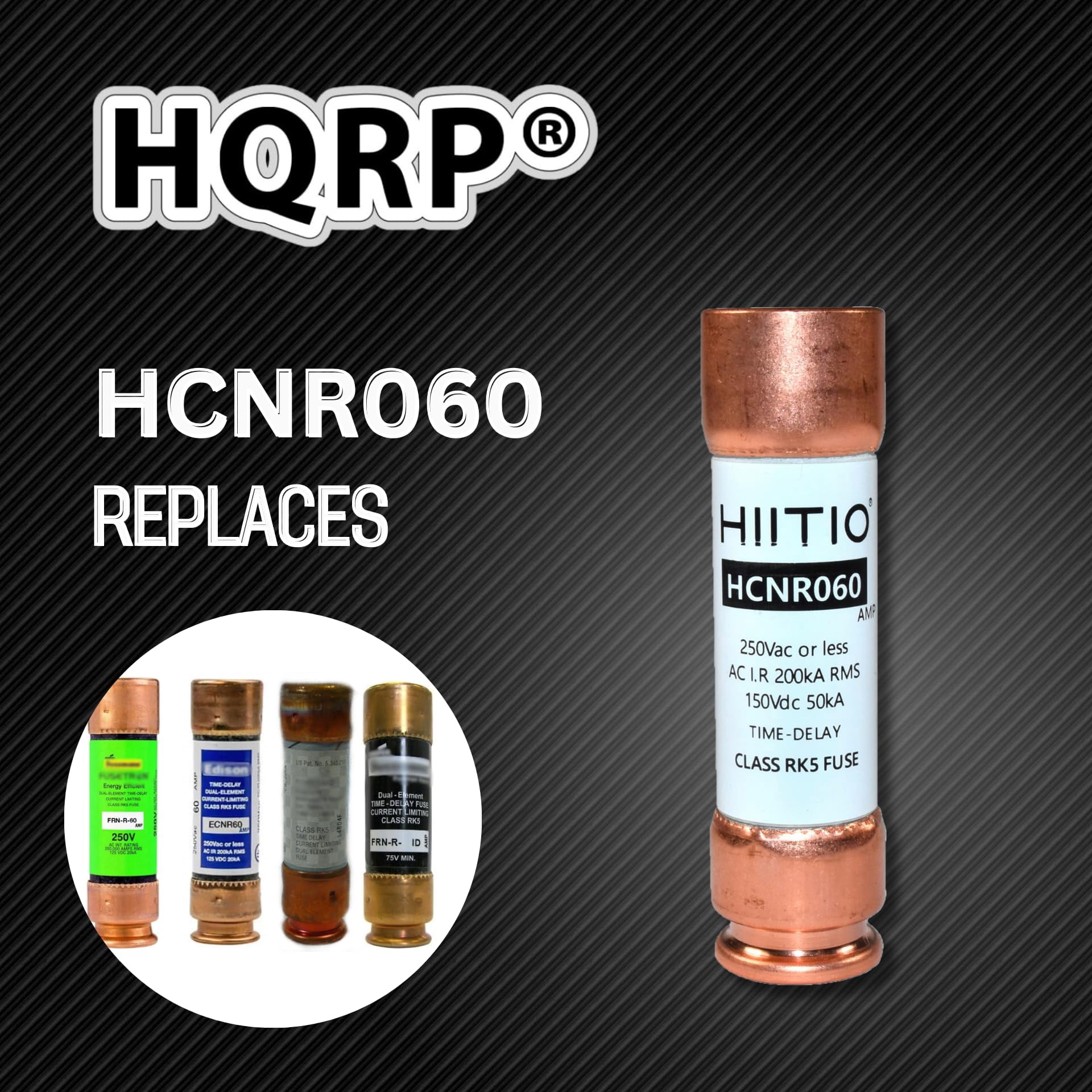 HQRP 2-Pack HCNR060 60 Amp 250V Dual Element Time-Delay Fuse, Class RK5 Replacement for Bussmann BP/FRN-R-60 FRN-R-60, Edison ECNR60, Littelfuse FLNR060.T FLN-R-60 FLNR-60