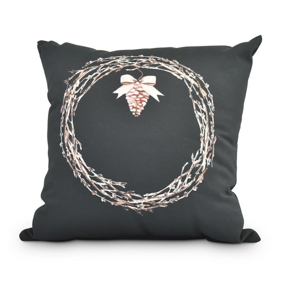 Natural Wreath 26 Inch Black Holiday Print Decorative Throw Pillow