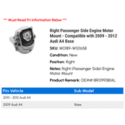 Right Passenger Side Engine Motor Mount - Compatible with 2009 - 2012 Audi A4 Base 2010 2011