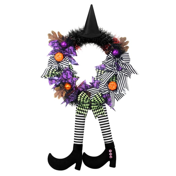 HonorHut Halloween Wreaths for Front Door 27.5 Inch Witch Wreath with Hat Witches Legs Pumpkin Indoor and Outdoor Halloween Decoration
