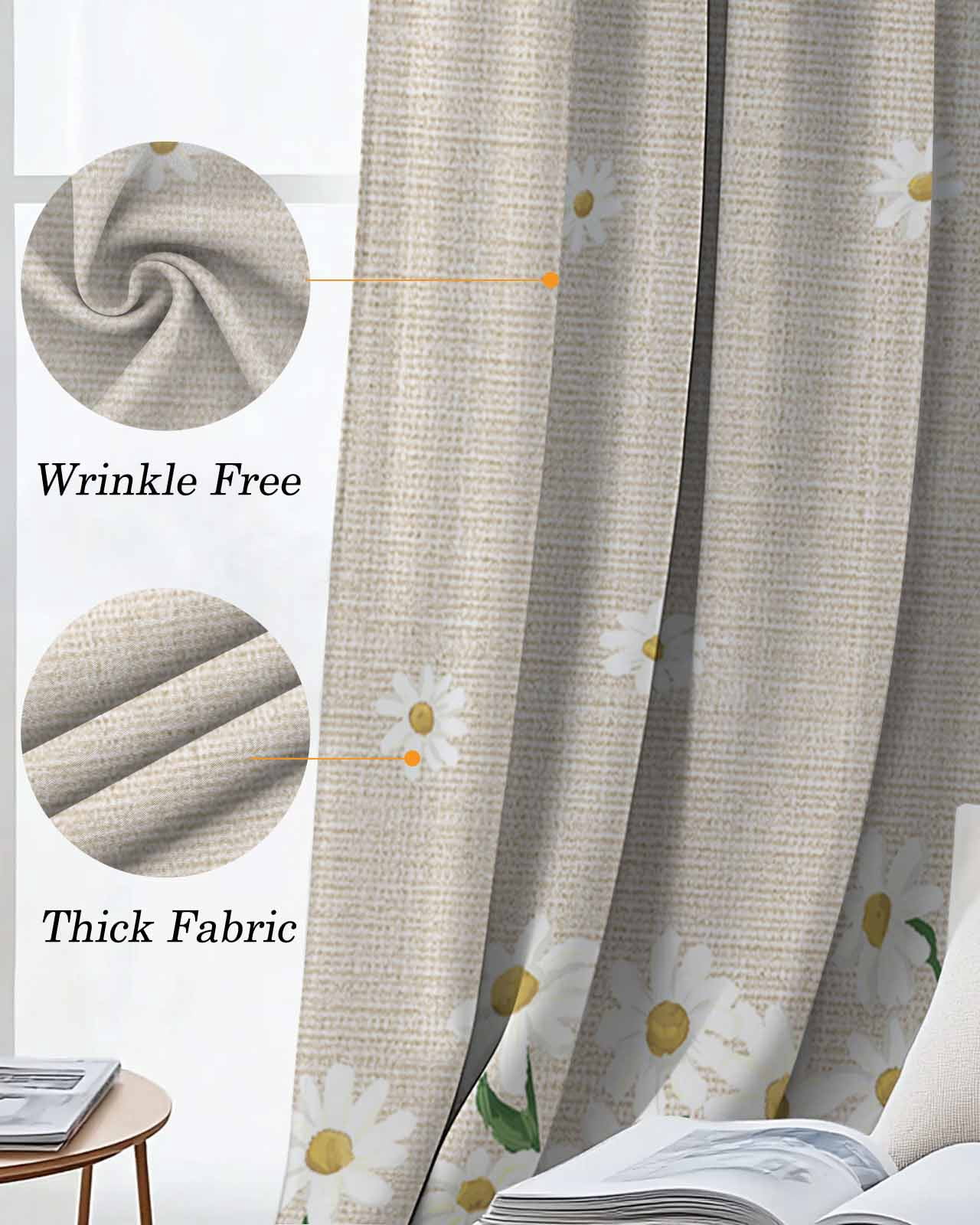Spring Floral Blackout Curtains 54 Inches Long, White Daisy Farmhouse Linen Texture Thermal Insulated Black Out Curtains, Darkening Window Curtain Drapes for Bedroom Living Room 45"x54" 2 Panels