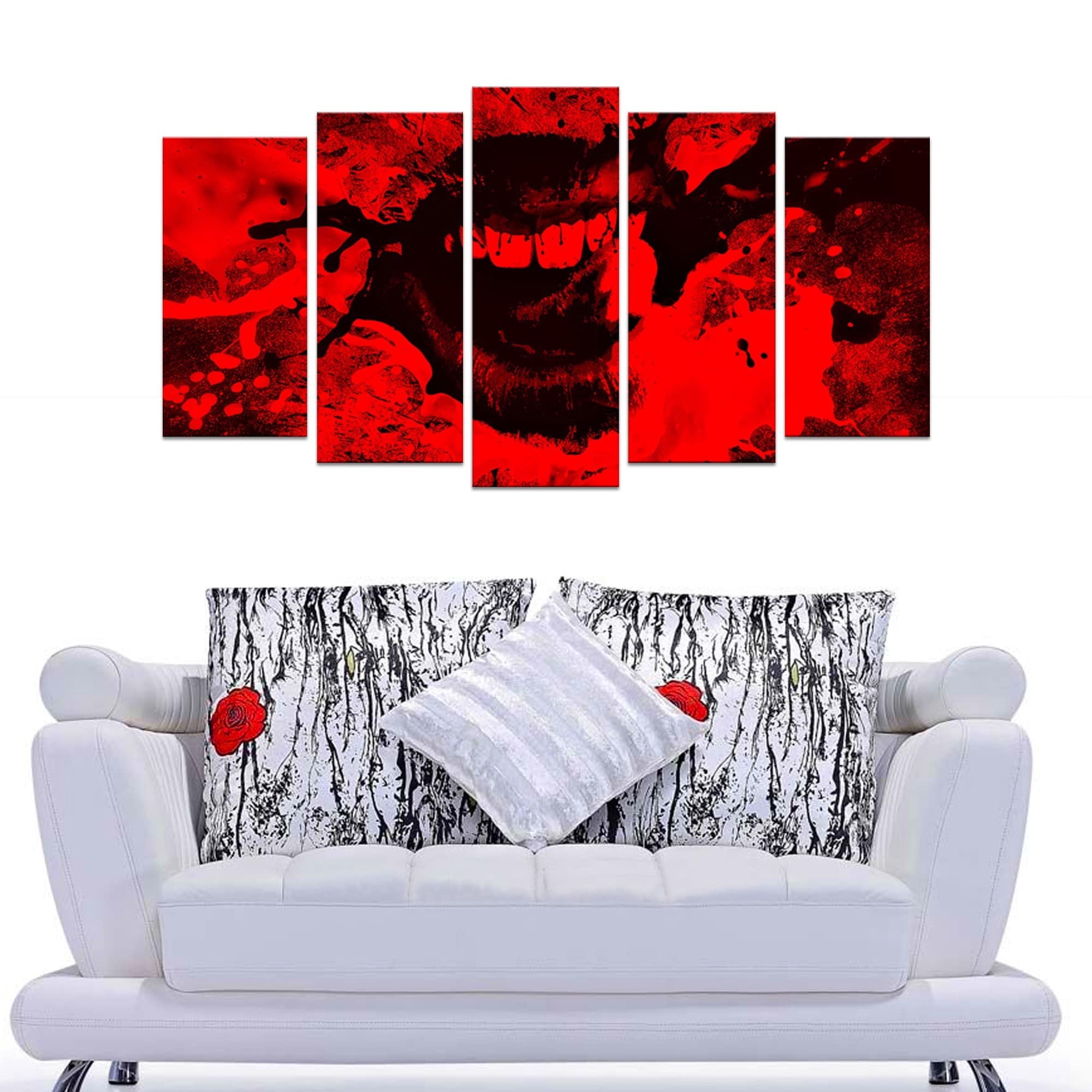 Design Art Speak Out Red Lips Digital Artwork on Canvas, 4 Panels, 60" x 32"