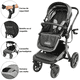 thumbnail image 4 of Carriola para Bebé Asiento Reversible Bambineto Acolchado Ruedas de Goma Plegable Cinturón de Seguridad - Gris, 4 of 8