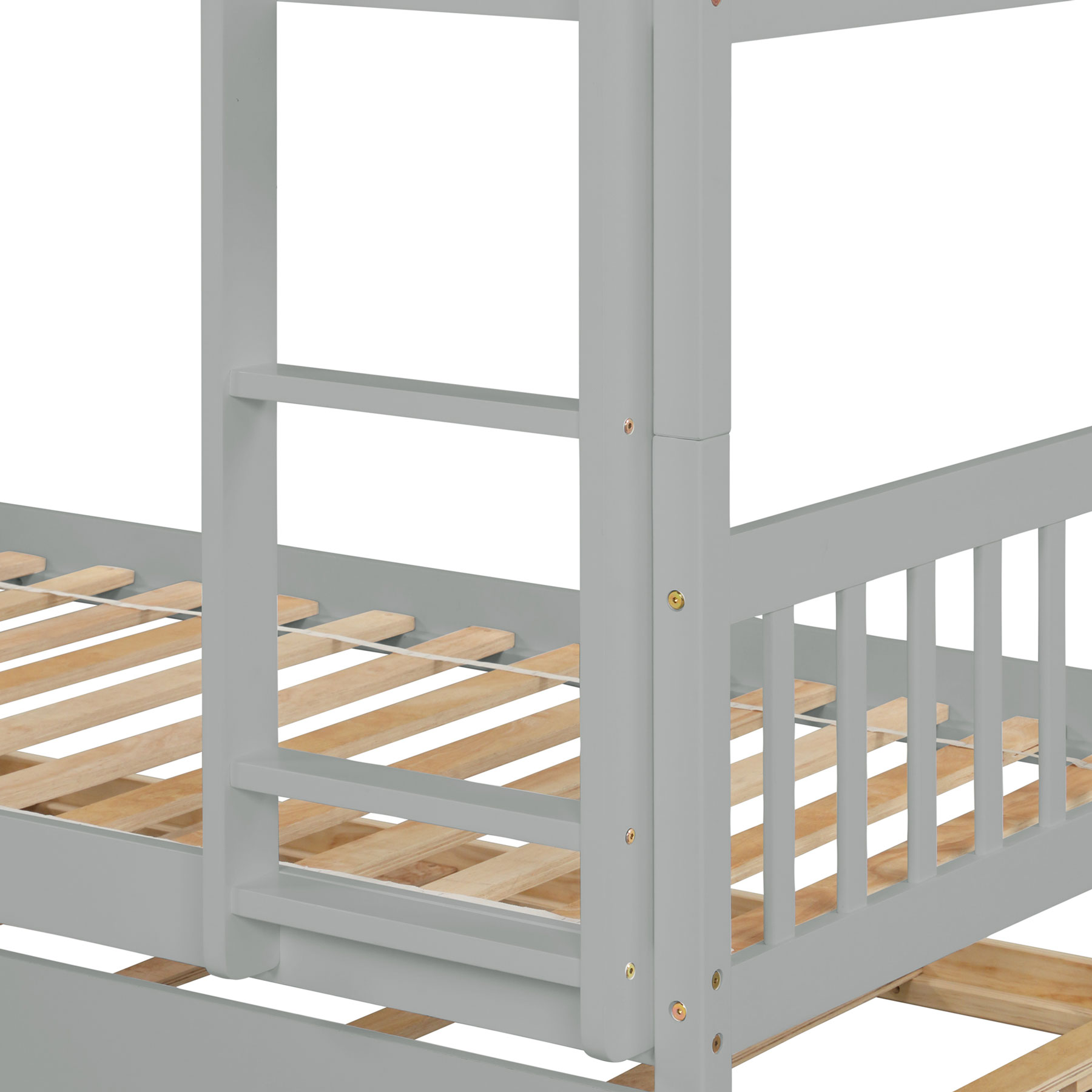 Modern and Minimalist Style Twin Size Wooden Bunk Bed with Ladder and A Trundle, Grey - image 4 of 5