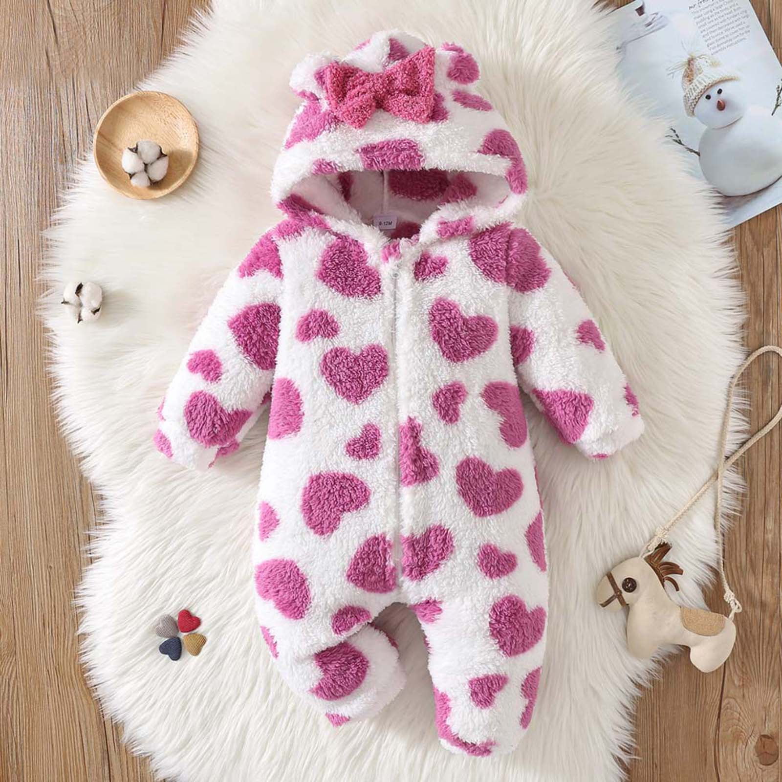 Karoyedx Infant Baby Girl Rompers Infant Baby Girl Plaid Romper Baby Sweatshirt Romper Ruffle Festival Clothes Fall Winter Outfits with Headband Hot Pink Size,12-18 Months