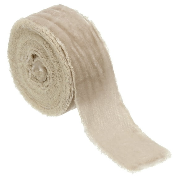 Velvet Ribbon for Gift Wrapping 1-1/2 Inch x 3 Yard Handmade Frayed Vintage Ribbons, Khaki