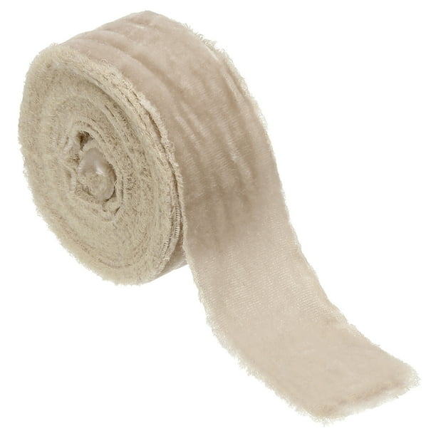 Cinta de Terciopelo para Envolver Regalos 1-1/2 Pulgadas x 3 Yardas Cintas Vintage Deshilachadas Hechas a Mano, Caqui