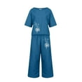thumbnail image 4 of Ensembles en Lin 2025 pour Femmes Pantalons Habillés pour Femmes 2 Pcs Dames Coton Tailleurs Pantalons Juniors Formels Blouse à Manches Courtes Imprimée Pantalon Ample Court Tailleur Deux Pièces Pantalon, 4 of 5