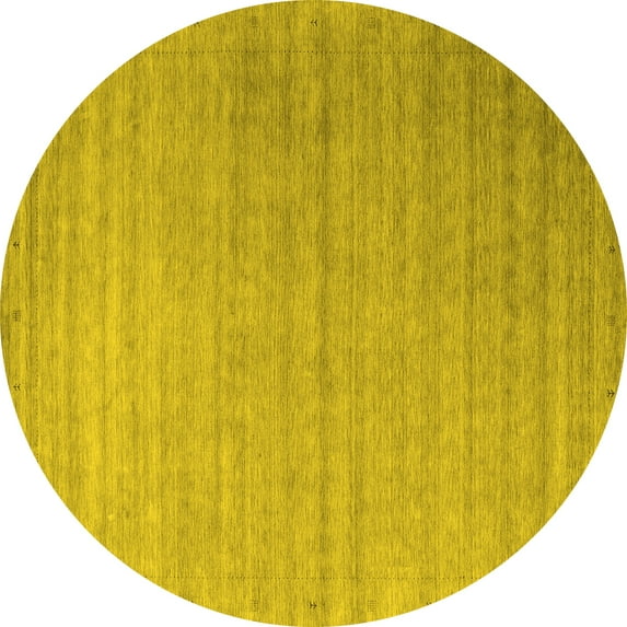 Ahgly Company Machine Washable Indoor Round Abstract Yellow Contemporary Area Rugs, 3' Round