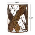 thumbnail image 5 of Boho Chic Side Table with Tempered Glass Top, Handcrafted Fish Scale Design, Antique Brass Finish, 16" Round, Brown, 5 of 10