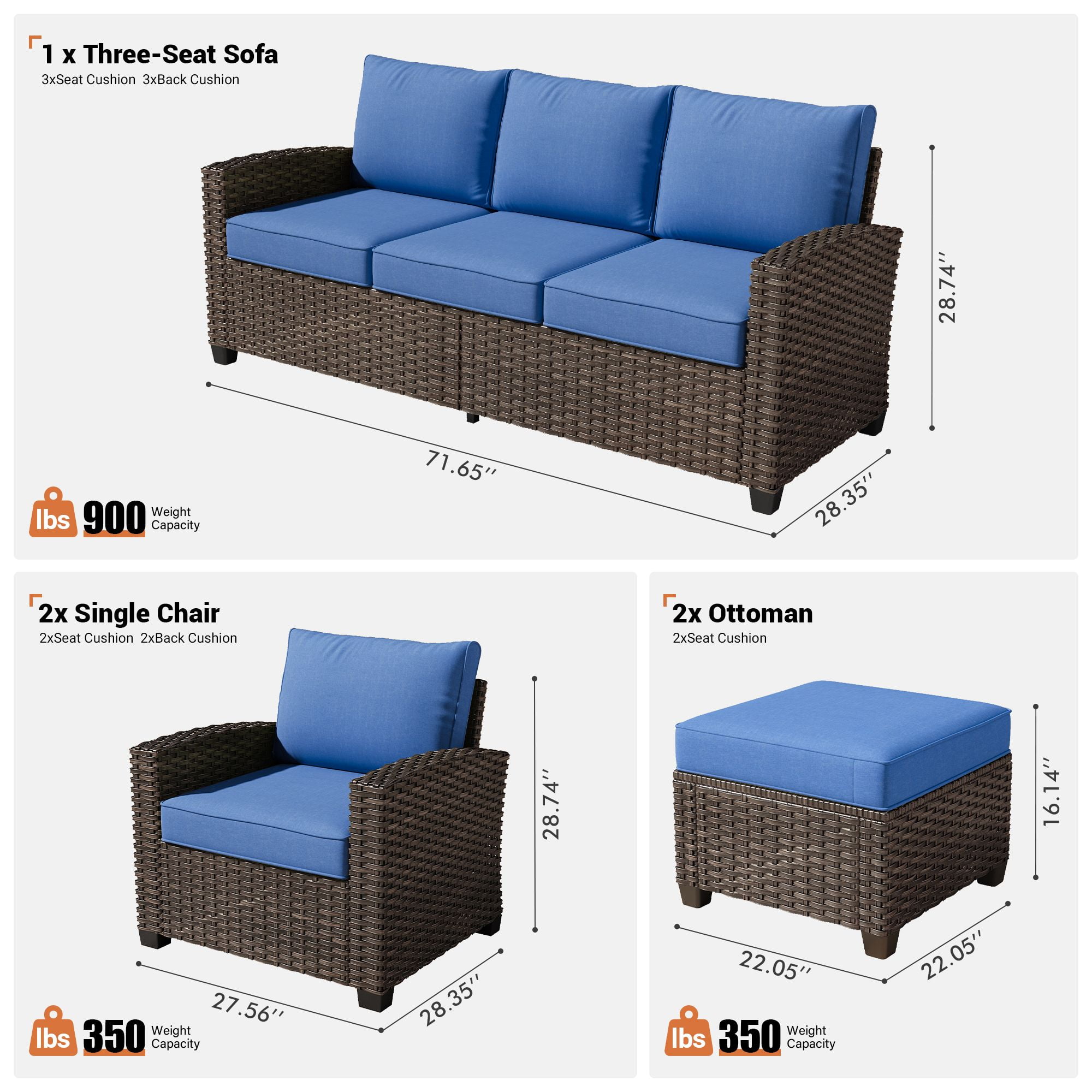 Ovios 5 Pieces Outdoor Patio Furniture Set Wicker Rattan Outside Conversation Sectional Sofa for Backyard