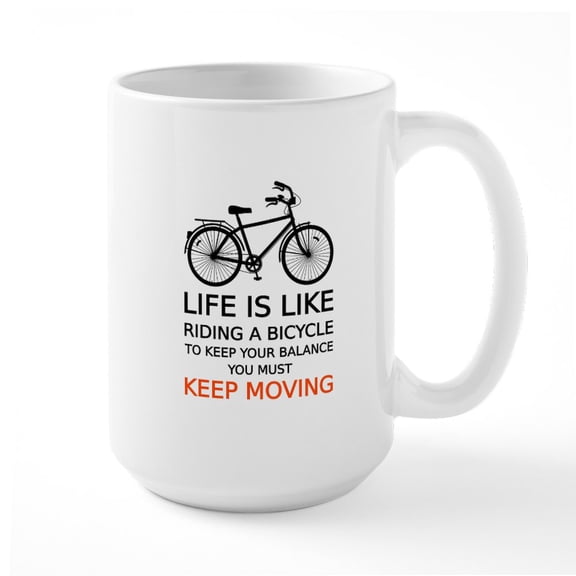 CafePress - Life Is Like Riding A Bicycle, Word Art, Text Mugs - 15 oz Ceramic Large White Novelty Mug