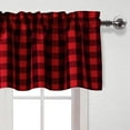 thumbnail image 3 of 3 Piece Semi Sheer Kitchen Curtains - Light Filtering Buffalo Plaid Tier and Valance Window Curtains Set, Black and Red, 52 W x 18 L (1 Panel) + 26 W x 36 L (2 Panels), 3 of 6