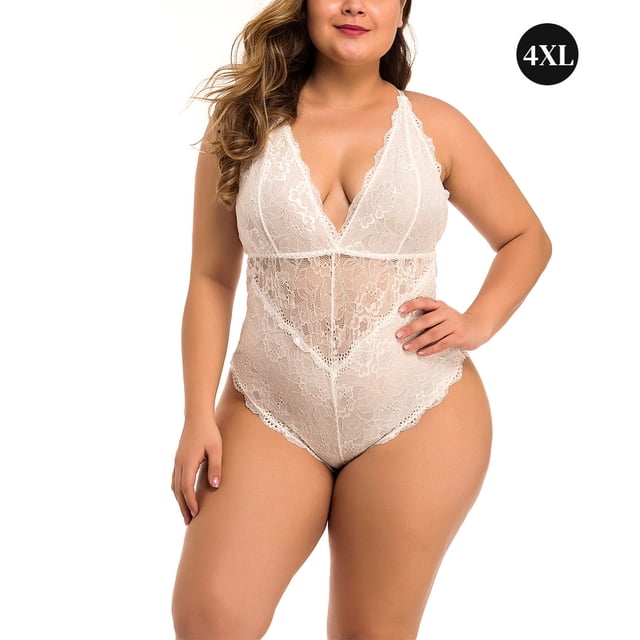 Ropa interior de encaje sexy para mujer Deep V Mini Cuerpo Ropa de dormir Regalo, Blanco, 4XL Inevent XX000057-10