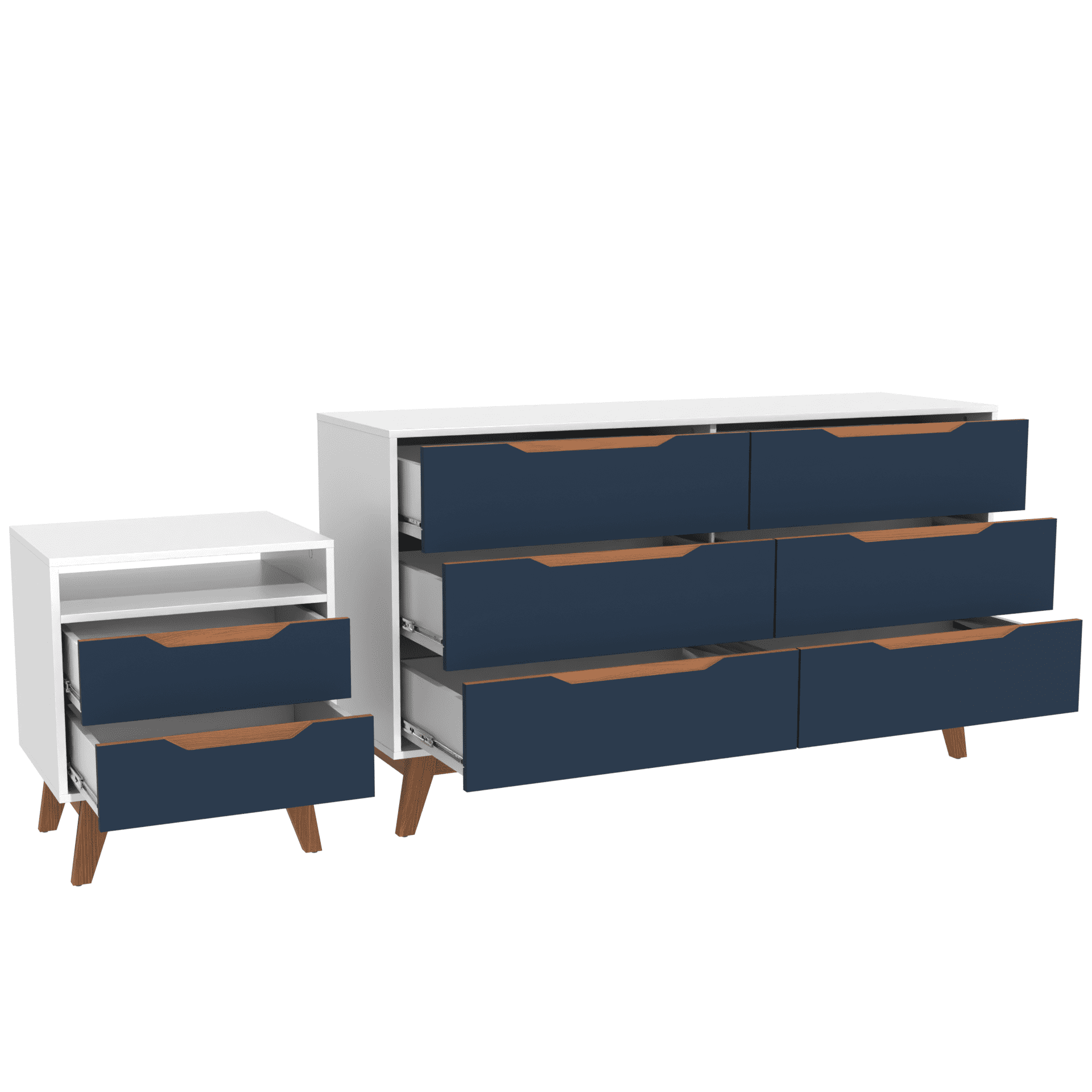 Kappesberg Bedroom Furniture Set with 6-Drawer Dresser and 2-Drawer Nightstand, White/Blue – Modern Storage Combo