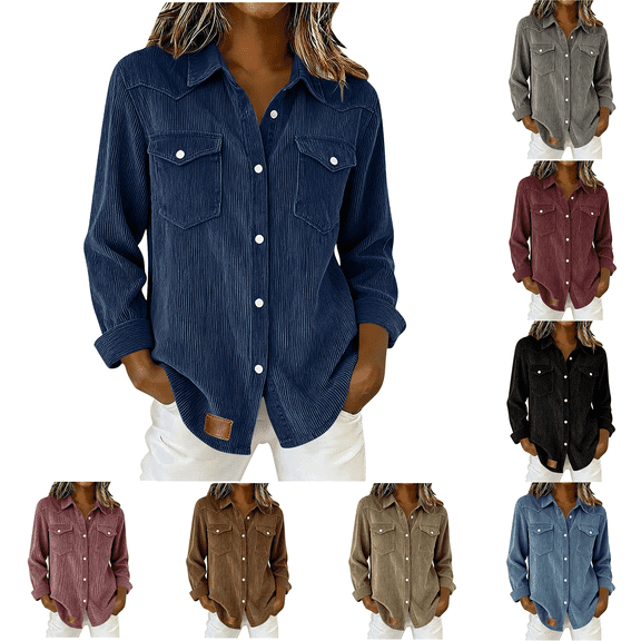 Lzobxe Womens Tops Button Down Flannel Shirts Casual Loose Long Sleeve Blouses Tops,Sizes S-2XL