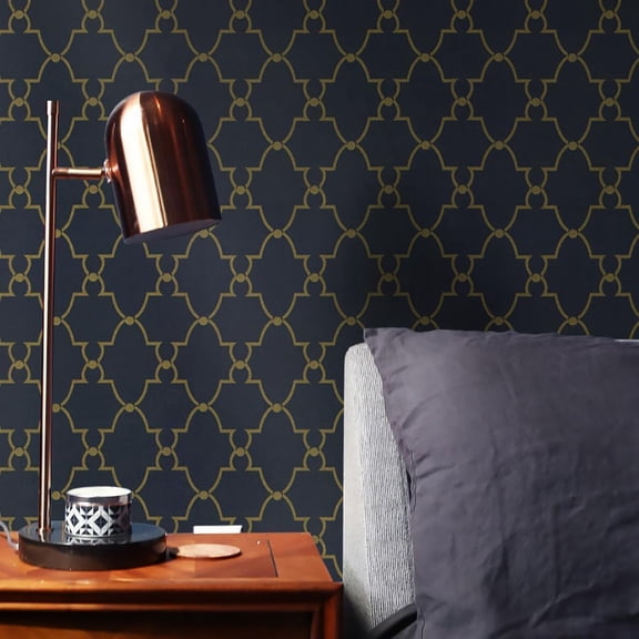 Geometric Peel And Stick Vinyl Wallpaper Gold And Blue Pattern Removable Wall Covering Roll 17.7" x 197"