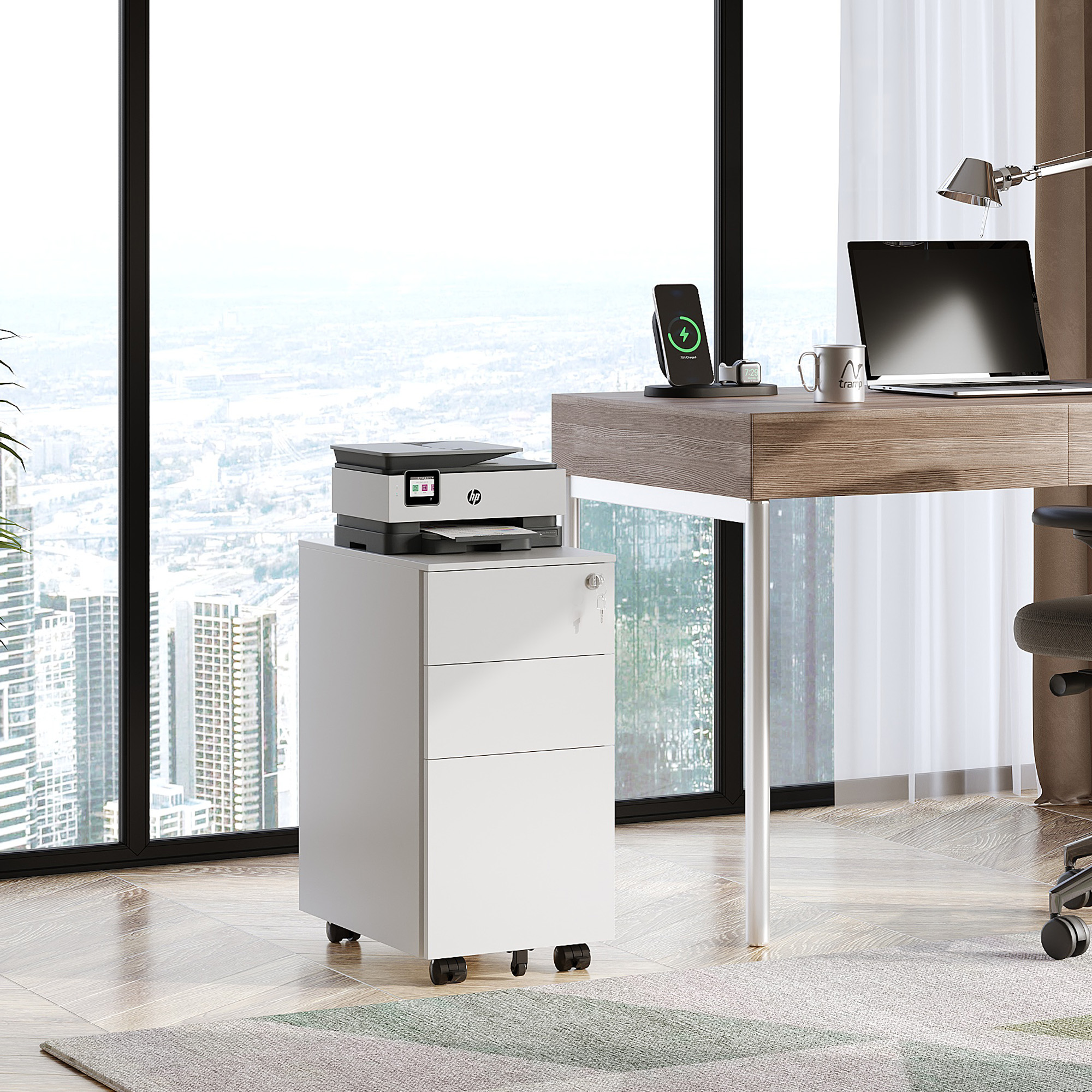 GALAXHERO 3-Drawer File Cabinet, Vertical Metal Filing Cabinet with Lock, Mobile Office Cabinet with Drawers for Home Office, Legal,Letter, A4-Size Files, White