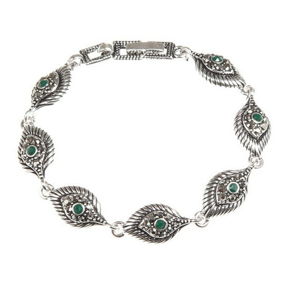 Kachbutis Indian Dark Silver-Plated Eye Bracelets for Men and Women,Vintage Chain Link Bracelet Design Bangle Bracelets Jewelry Gift Green