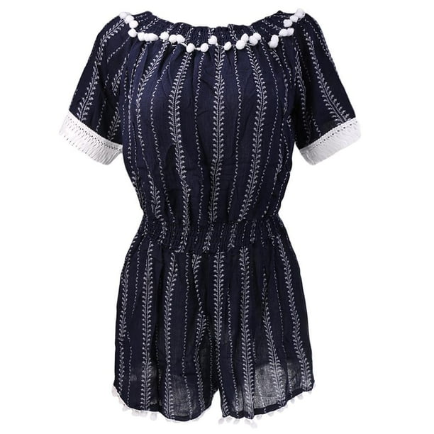 Mono corto de rayas con hombros descubiertos para mujer, estilo boho veraniego, ideal para fiestas en la playa o discotecas METRO