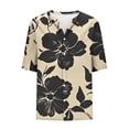 thumbnail image 4 of Pounoo Short Sleeve Tees for Women Leaf Print V Neck Half Placket TShirt Floral Relaxed Fit Blouses Vacation Casual Outfits Gift, 4 of 5