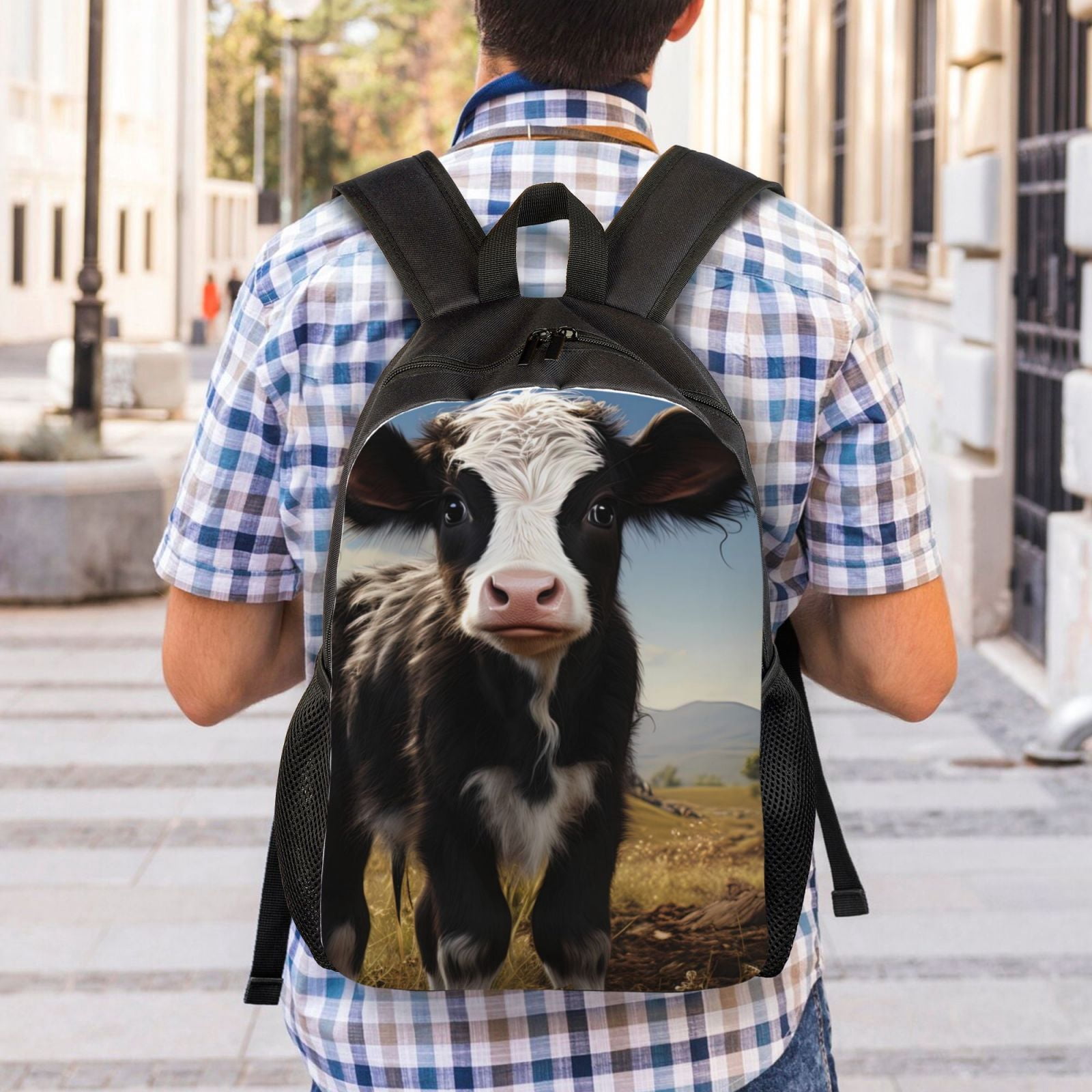 Defioc Cute Prairie Cow Print Backpack -Travel,or Work Bookbag Daypacks with 15-Inch Laptop Sleeve and Dual Water Bottle Pockets