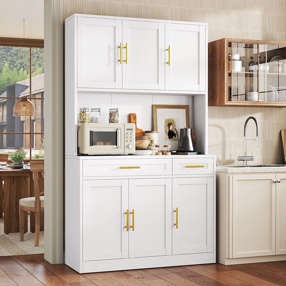 71"Large Metal Kitchen Hutch Pantry Storage Cabinet with 2 Drawers and Adjustable Shelves for Dining and Living Room