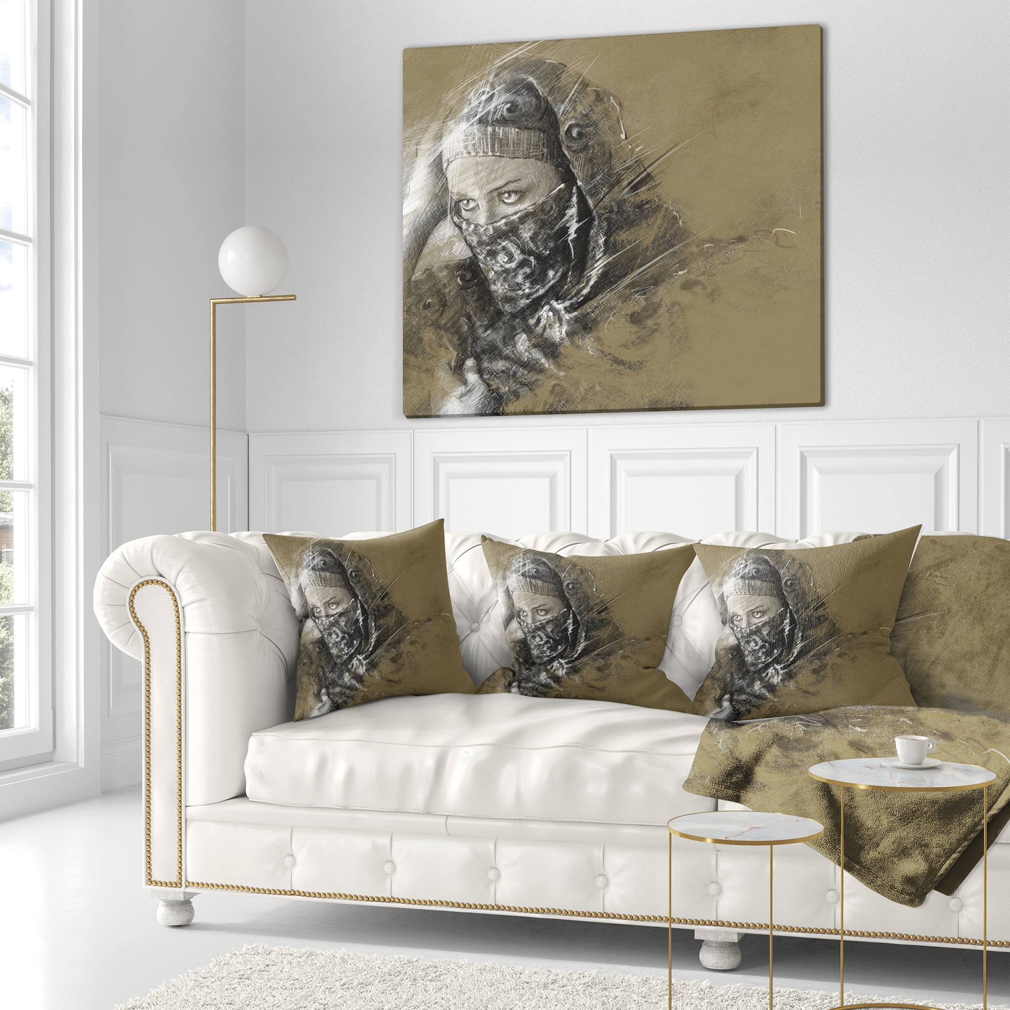 Designart Exotic Arabic Woman - Abstract Portrait Throw Pillow - 16x16