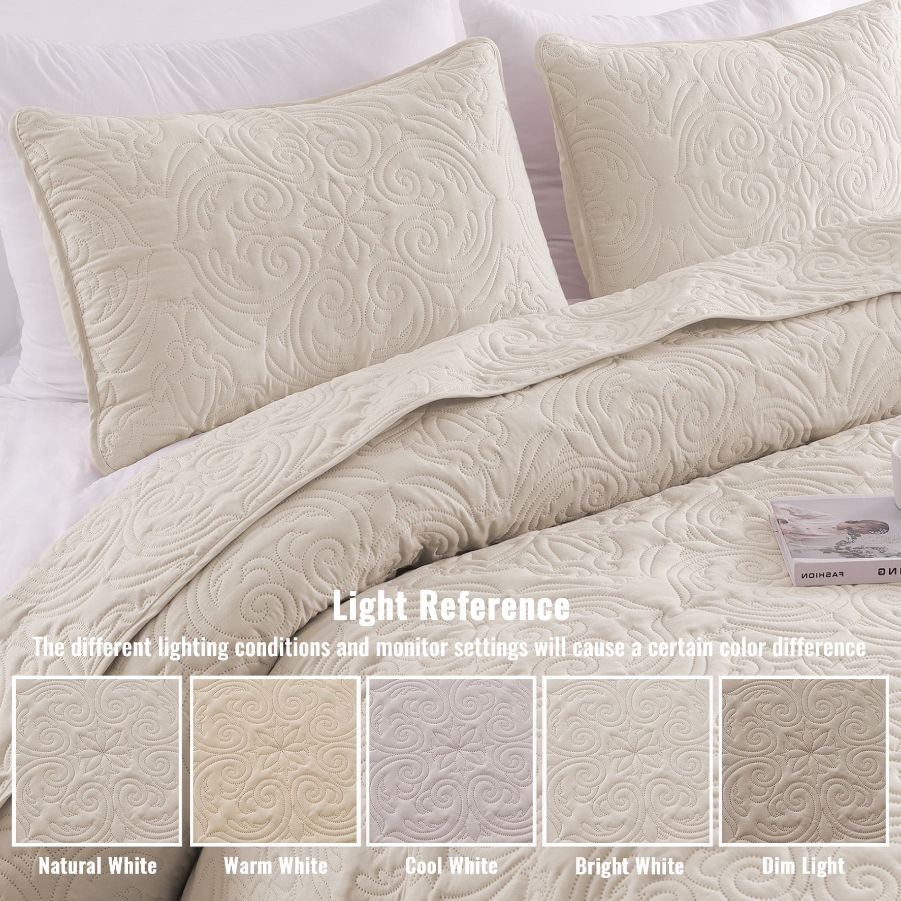 Exclusivo Mezcla Queen Quilt Bedding Set, Lightweight Vintage Queen Size Quilts with Pillow Shams, Soft Bedspreads Coverlets for All Seasons (96"x90", Brich Beige)