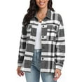 thumbnail image 3 of MLANM Womens Plaid Shacket Shirt Jacket Button Down Long Sleeve Shirt Coat Fall Warm Outwear Clothes,2XL Black White, 3 of 6