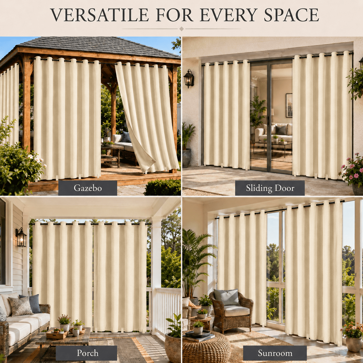 Lapalife Outdoor Curtains for Patio Waterproof 71 x 84 in Windproof Grommet & Back Tab Thermal Insulated Keep Privacy for Yard Porch, 1 Panel