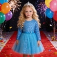 thumbnail image 2 of MEZZALL Dresses Girls Long Sleeve Party Dress With Star Sequins And Mesh Skirt Round Neck Elegant Formal Occasion Outfit Versatile Kids Crew Neck Solid Color Child Sundress, 2 of 4