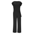 thumbnail image 5 of Women's Dressy Casual Outfits 2025 Summer Cap Sleeve V Neck Ruched Irregular Blouse Tops Wide Leg Long Pant Sets, Casual Work Vacation Suits Sweat Suits Lady Black L, 5 of 9