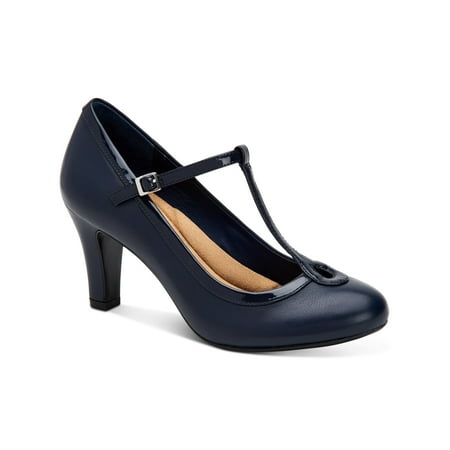 

GIANI BERNINI Womens Midnight Navy Cushioned Comfort Vintage Inspired Keyhole Cutout Adjustable Strap T-Strap Varinaa Round Toe Block Heel Buckle Dress Pumps 10 M
