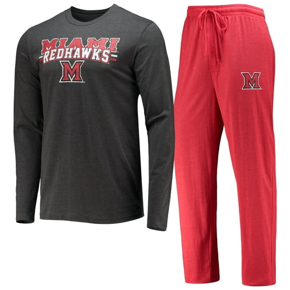 Men's Concepts Sport Red/Heathered Charcoal Miami University RedHawks Meter Long Sleeve Top & Pants Sleep Set