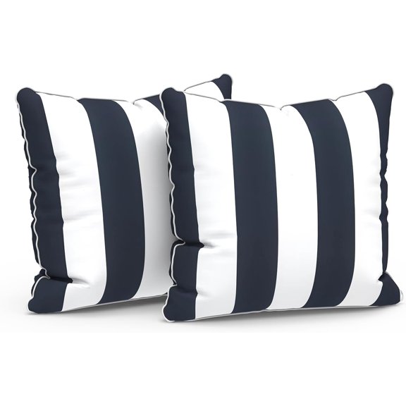 Outdoor Throw Pillow Covers Set of 2, Patio Waterproof Pillow Cases Fade Resistant Accent Pillow Covers for Home and Garden Furniture Decoration, 18"x18", Cabana Navy