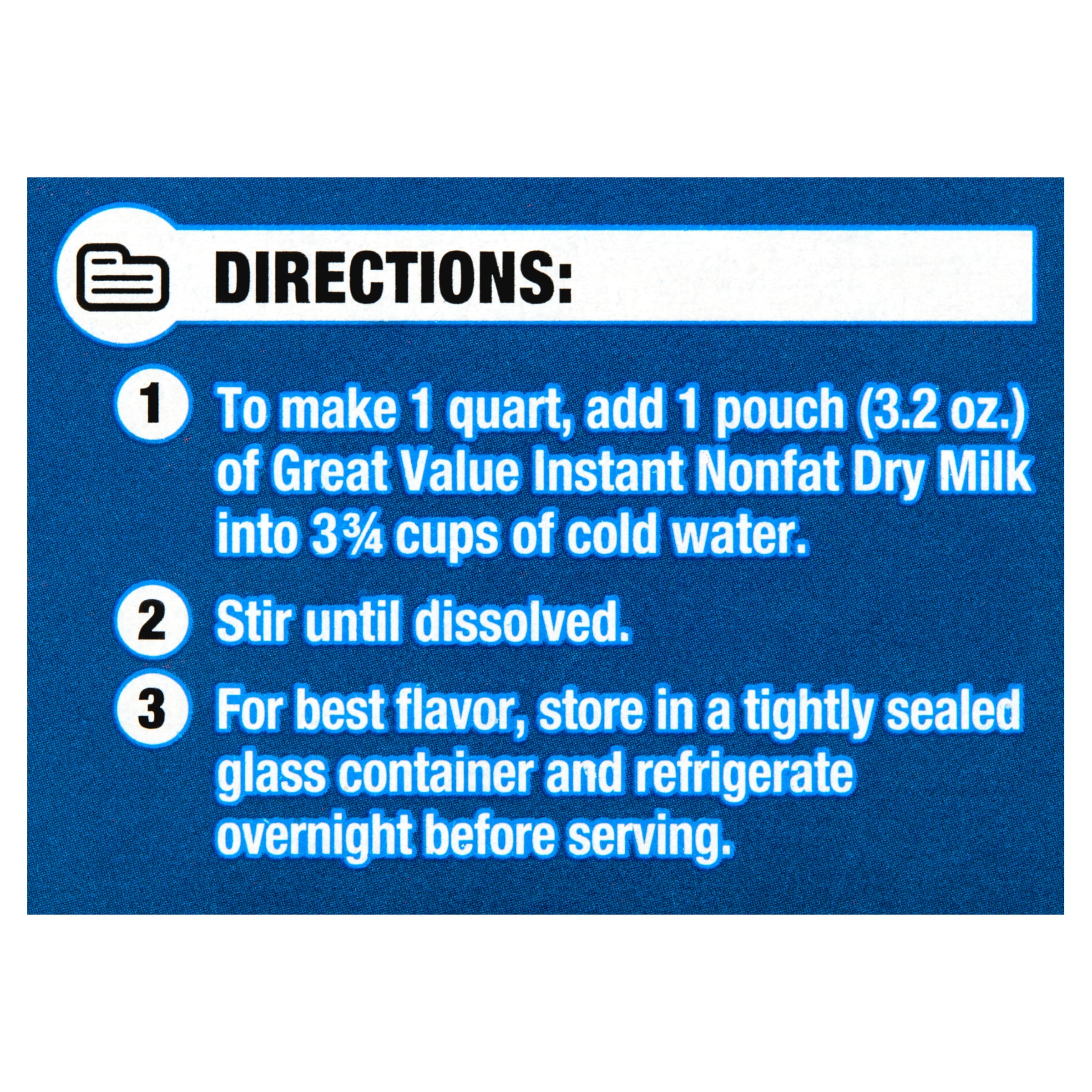 Great Value Instant Nonfat Dry Milk, 3.2 oz Pouches (3 Count), Makes 3 Quarts