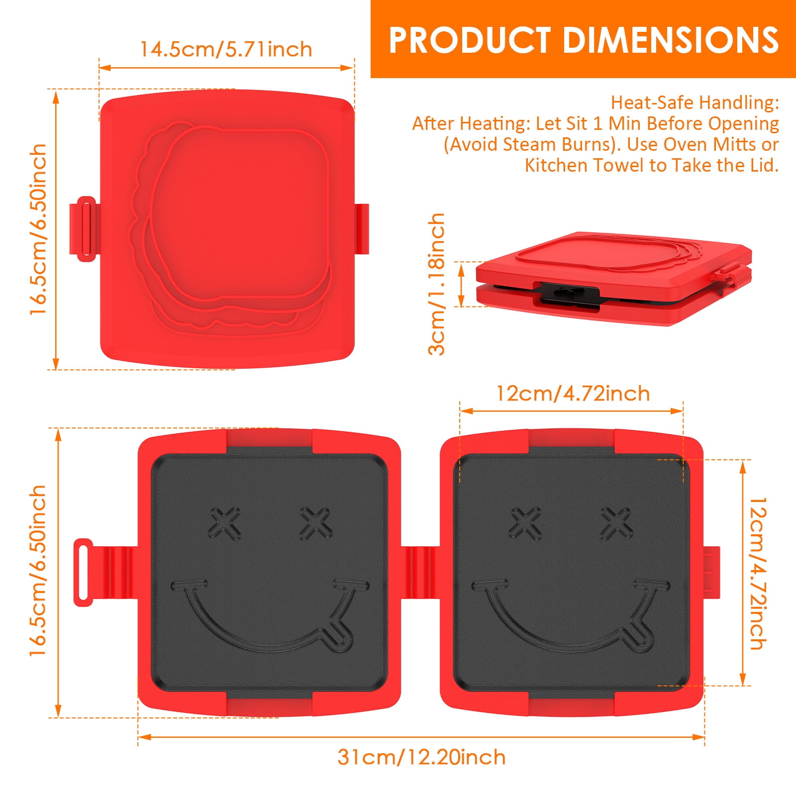 Grusce Microwave Sandwich Maker, Toastie Maker, Sandwich Toaster, 3 Minute Microwave Toastie Grill, Safe Panini Press Dishwasher Safe for Travel Office Dorm RV