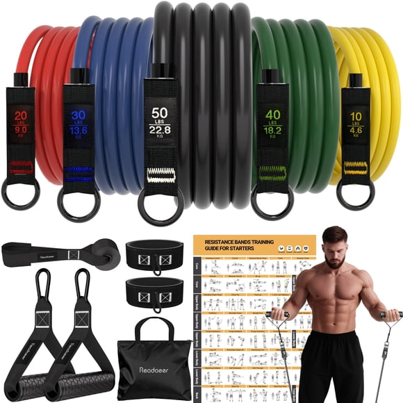 Set de bandas de resistencia READAEER de 5 piezas con manijas, 150 lb