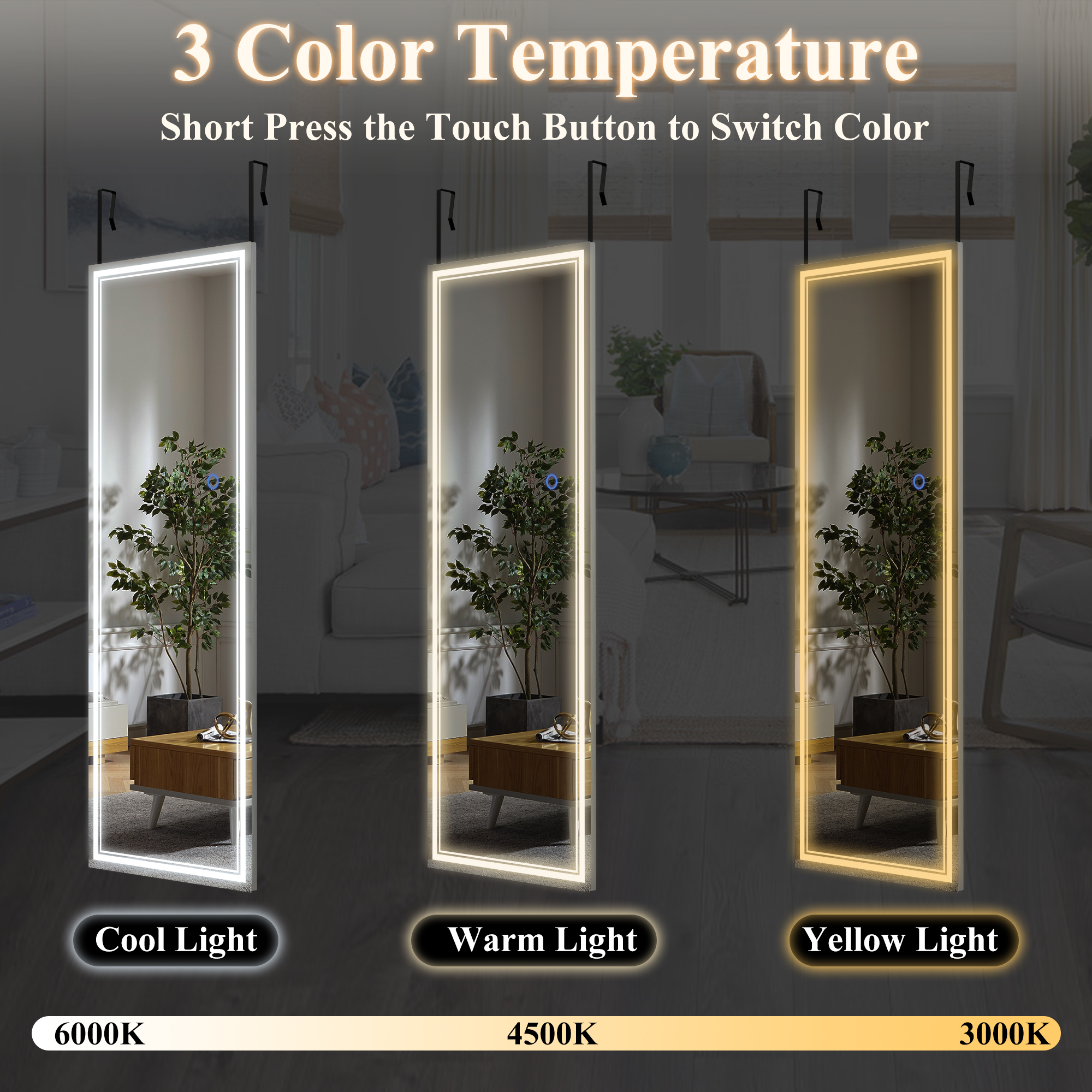 47"x16" Mordern Rectangle Hanging LED Mirror Door Mirror Vanity Mirror,Silver