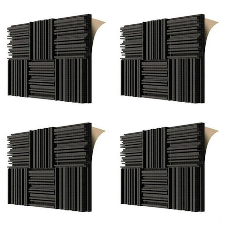 24Pcs Self-Adhesive Acoustic Foam Panels,12 X 12 X 2 Inches Sound Absorbing Foam,Recording Studio Sound Proof Foam Black