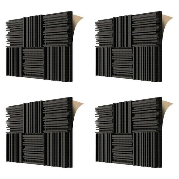 24Pcs Self-Adhesive Acoustic Foam Panels,12 X 12 X 2 Inches Sound Absorbing Foam,Recording Studio Sound Proof Foam Black,24 x Acoustic Panels(with adhesive),Black