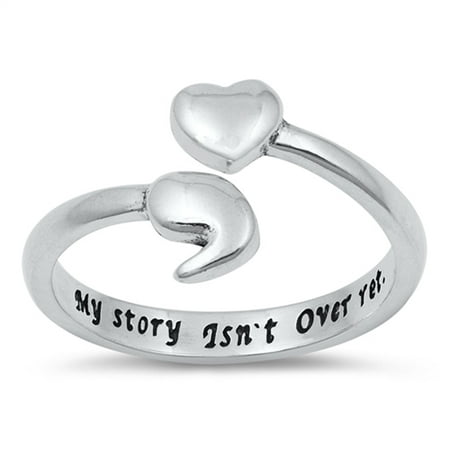 My Story Isn't Over Yet Heart. Ring 925 Sterling Silver Semicolon Band Size